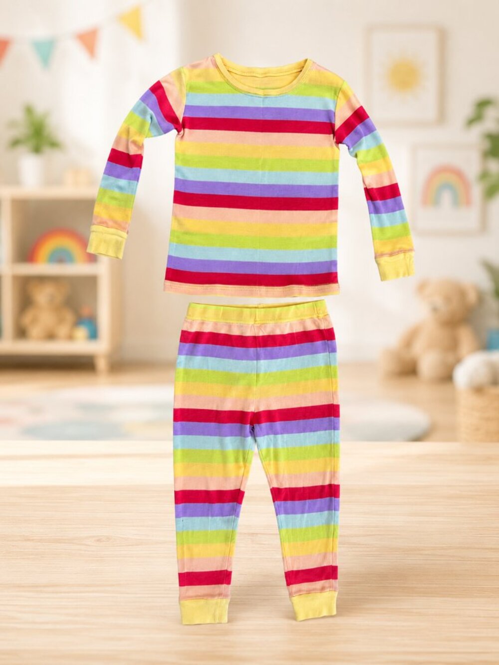 Leveret Kids Rainbow Striped Pajama Set Size 6 Long Sleeve Cotton PJs